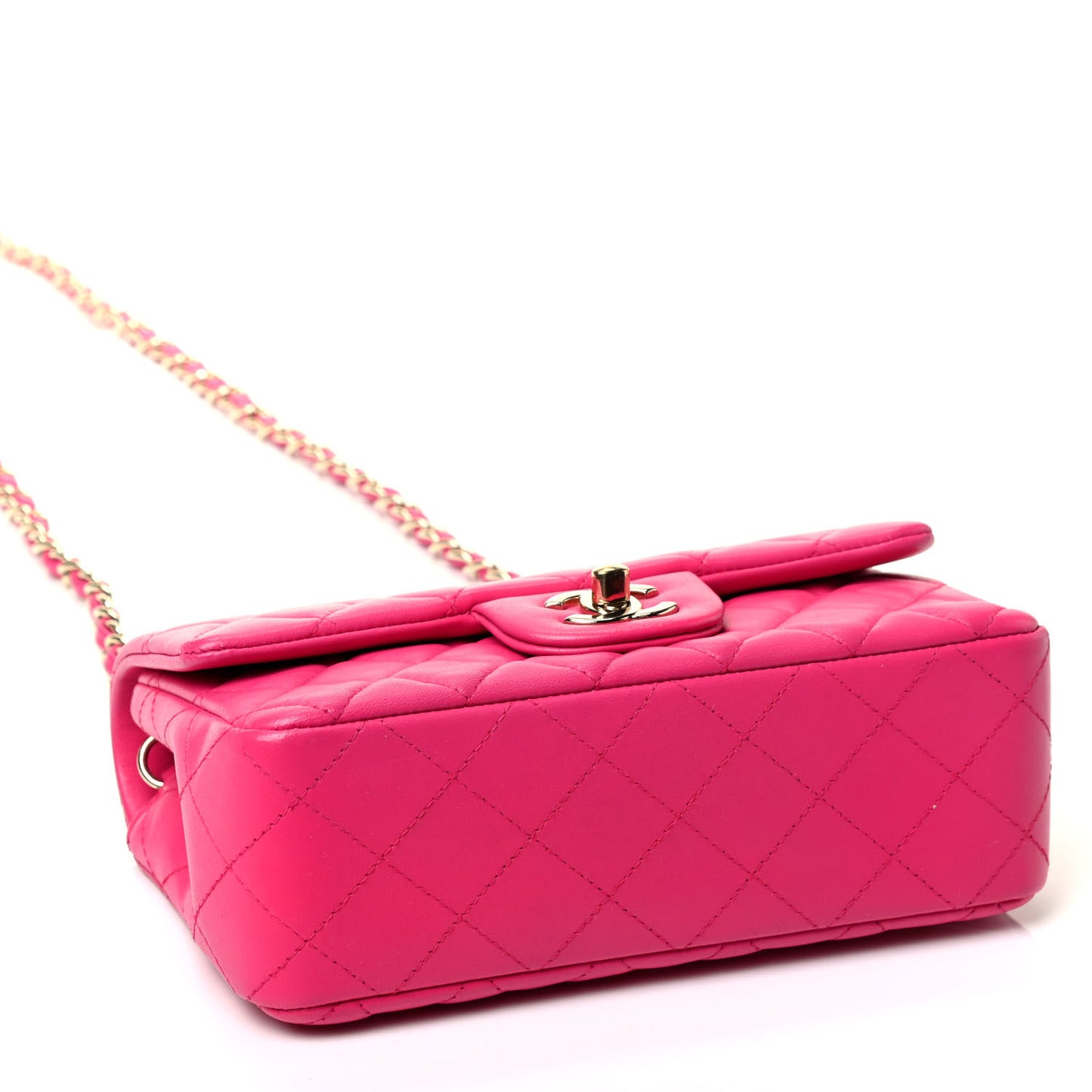 Lambskin Quilted Mini Rectangular Flap Dark Pink