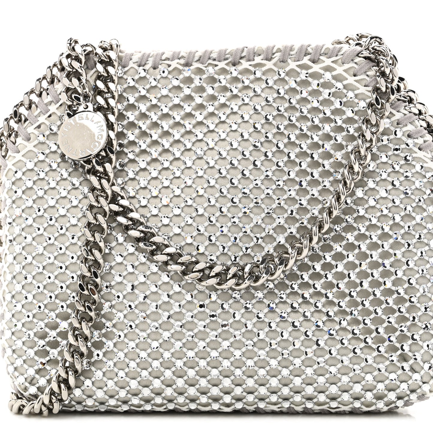 Crystal Mesh Tiny Falabella Crossbody Bag Oyster