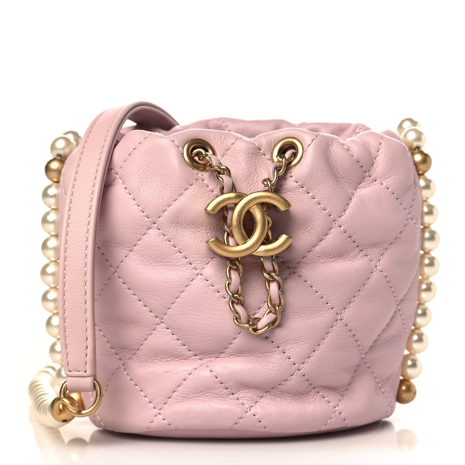 Chanel Calfskin Quilted Pearl Mini About Pearls Drawstring Bucket Light Pink 1 of 9