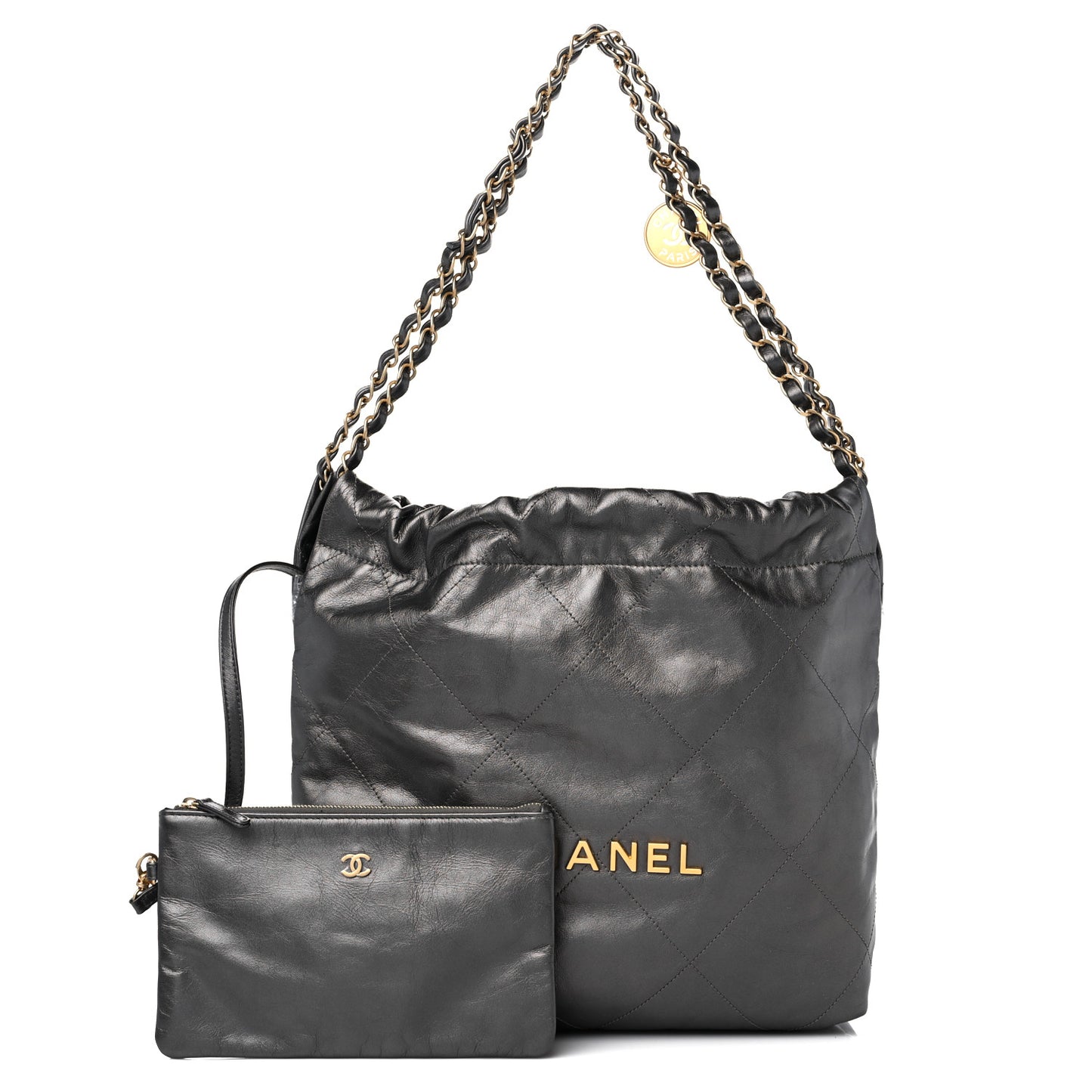 Metallic Calfskin Quilted Small Chanel 22 Ruthenium