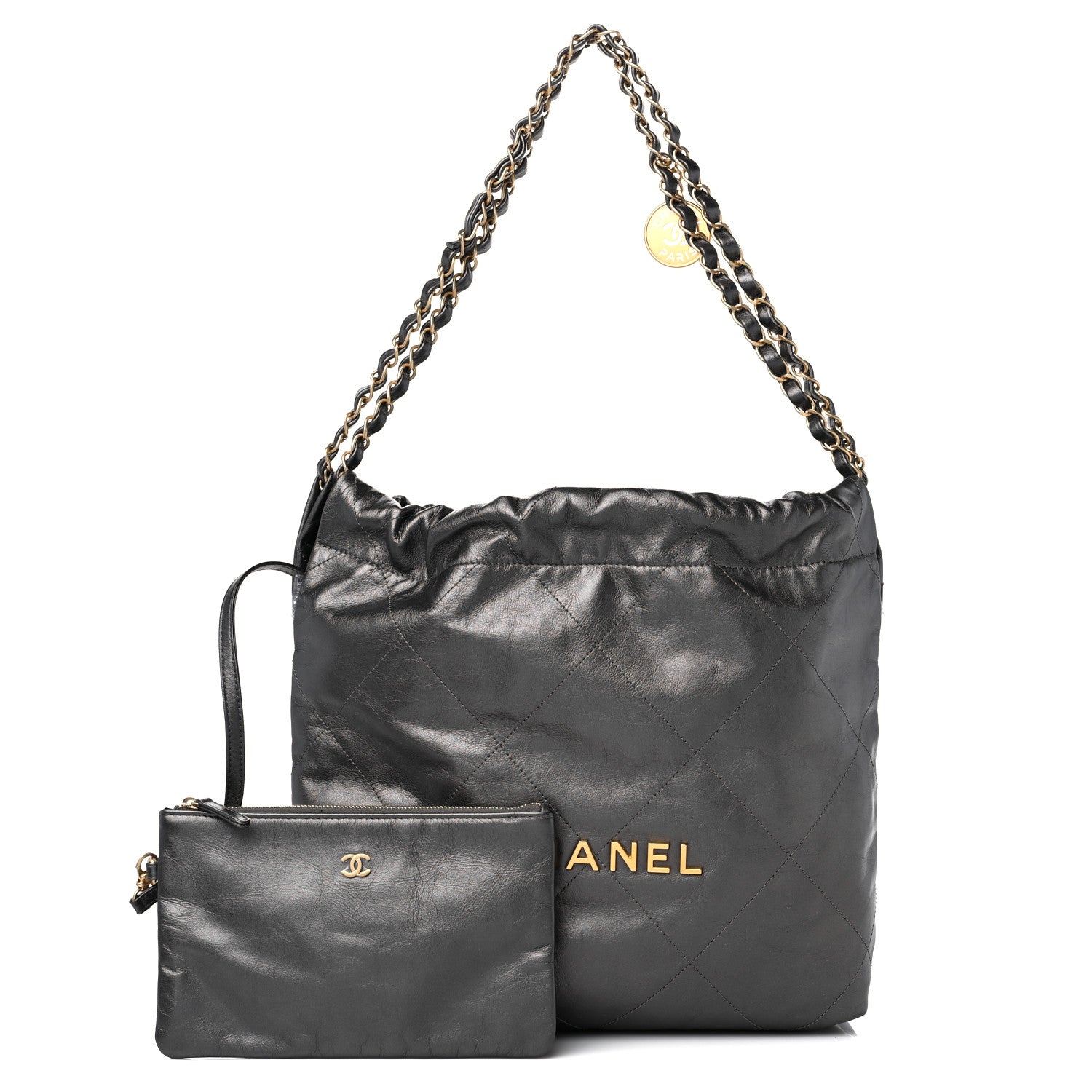 Chanel Metallic Calfskin Quilted Small Chanel 22 Ruthenium 1 of 10