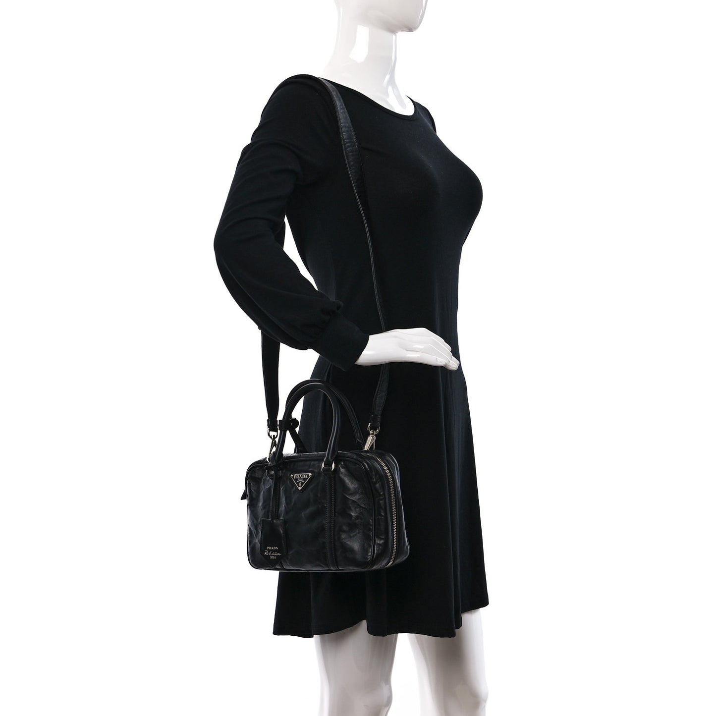 Nappa Antique Medium Re-Edition 2001 Two Handle Bag Black