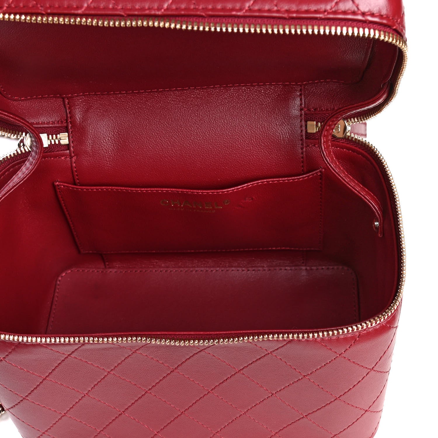Chanel Lambskin Flat Quilted Knock On Wood Large Vanity Case Red 4 of 4