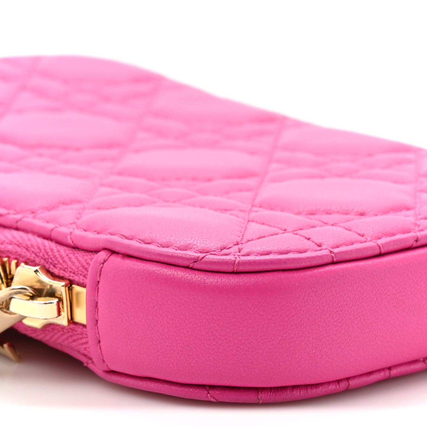 Lambskin Cannage Lady Dior Phone Holder Fuchsia