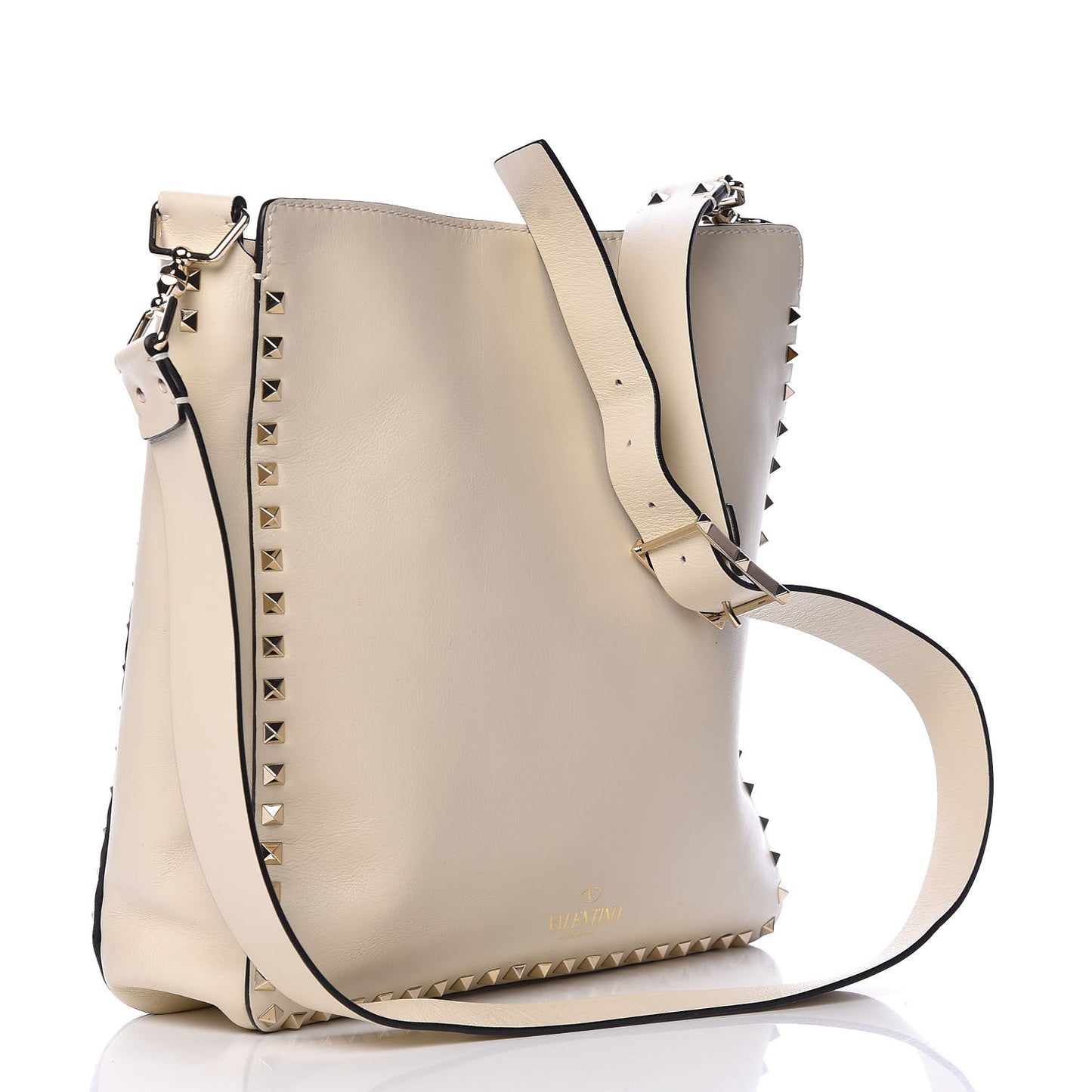 Vitello Large Rockstud All Over Flip-Lock Messenger Bag Light Ivory