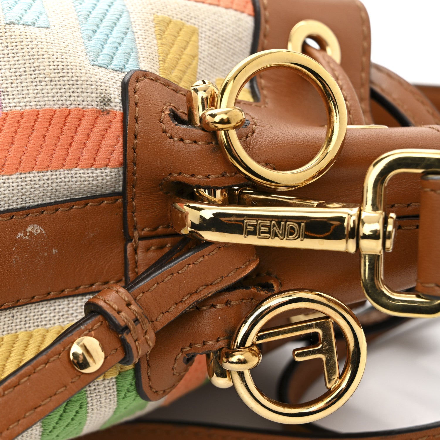 Fendi Kuban Canvas Vitello King F is Fendi FF Embroidered Mini Mon Tresor Bucket Bag Multicolor Cuoio 12 of 13