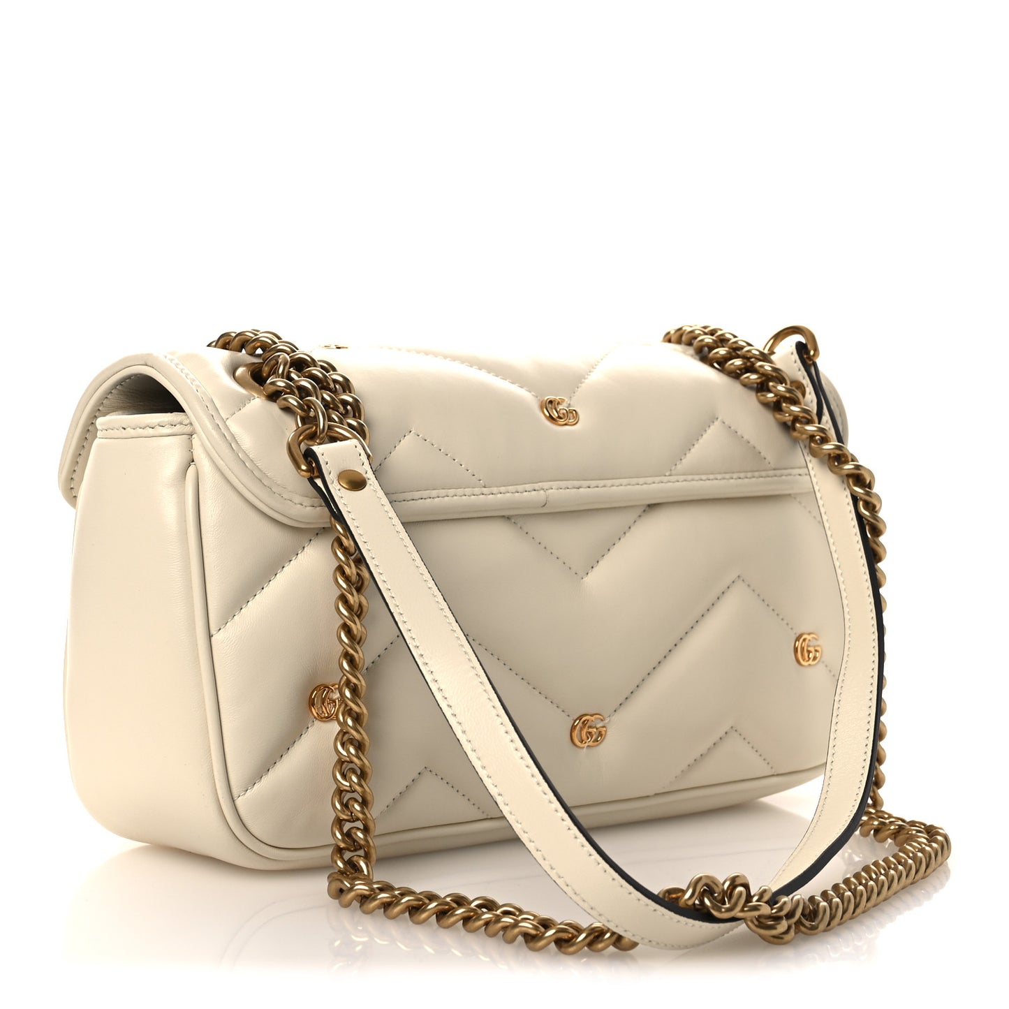 Nappa Matelasse Double G Studs Small Torchon GG Marmont Shoulder Bag Mystic White