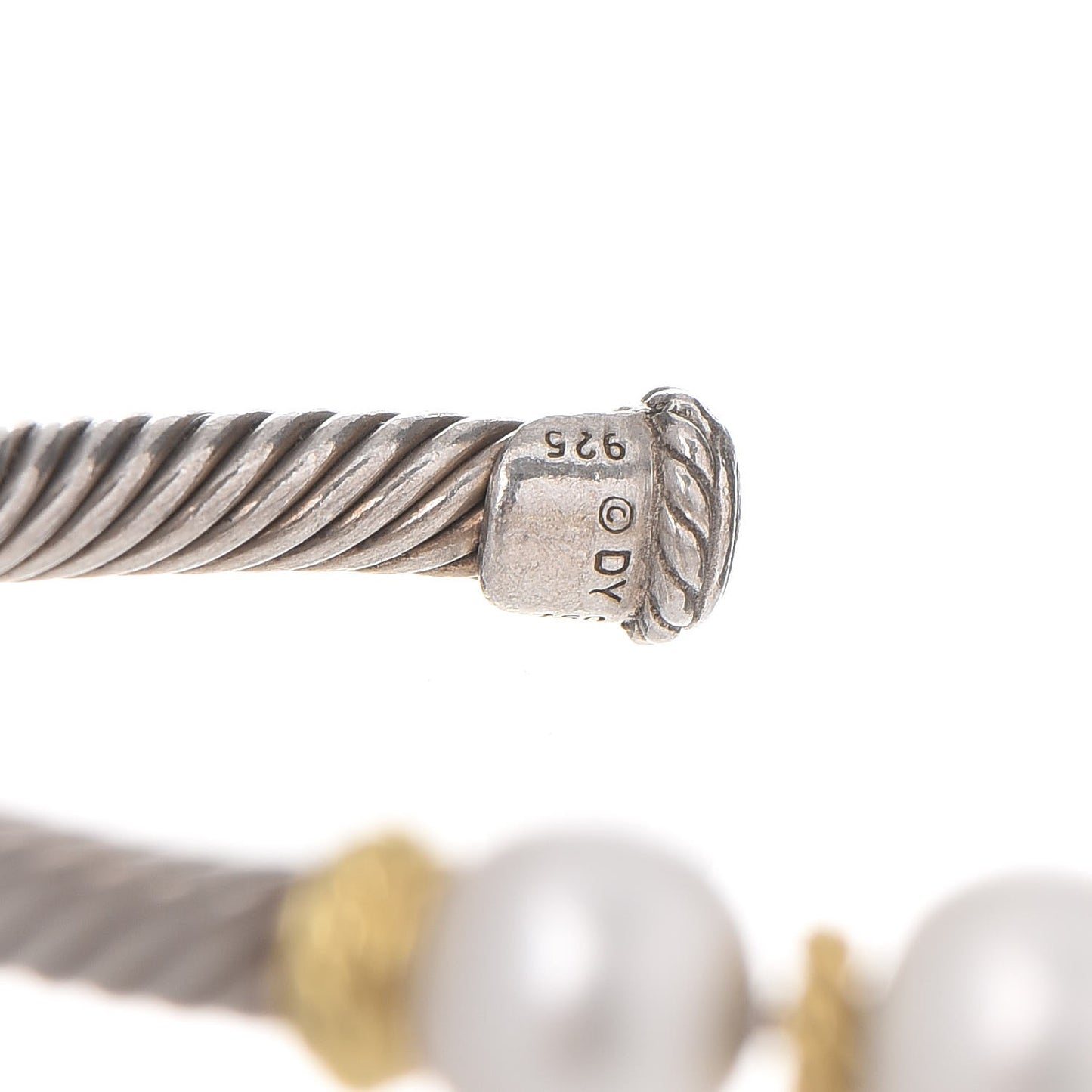 Sterling Silver 18K Yellow Gold Graduated Pearl 5mm Cable Classics Cuff Bracelet