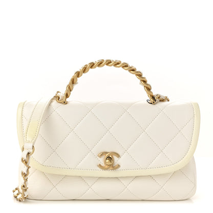 Chanel Lambskin Patent Quilted Small La Parisienne Top Handle Flap White 1 of 12