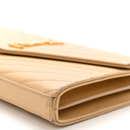 Saint Laurent Grain De Poudre Matelasse Chevron Monogram Chain Wallet Dark Beige 13 of 19