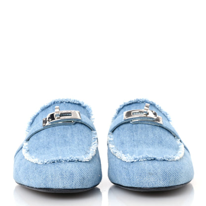 Hermes Denim Fringed Oz Mules 40 Bleu Clair 2 of 15