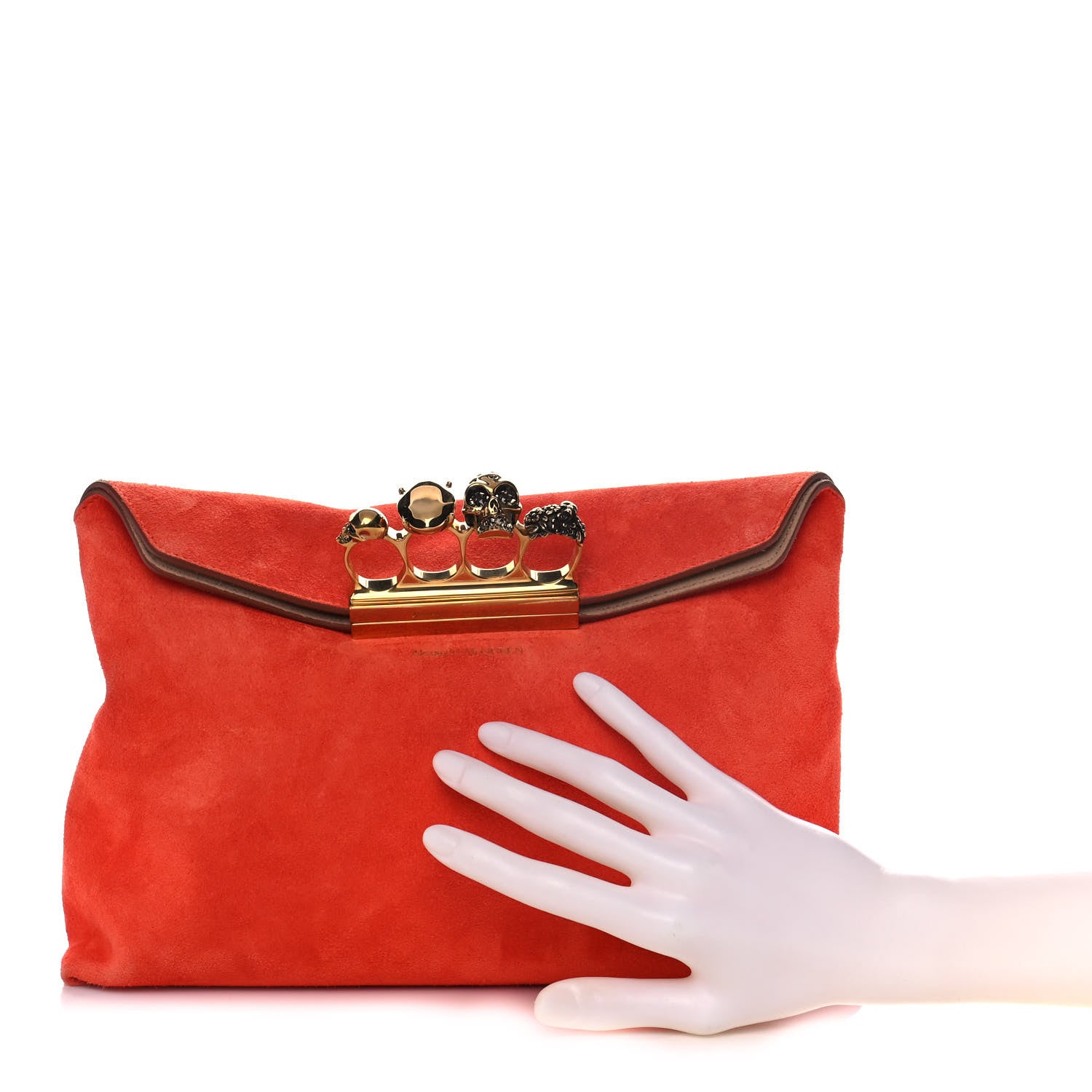 Alexander McQueen Suede Skull Knuckle Clutch Orange 2 of 14