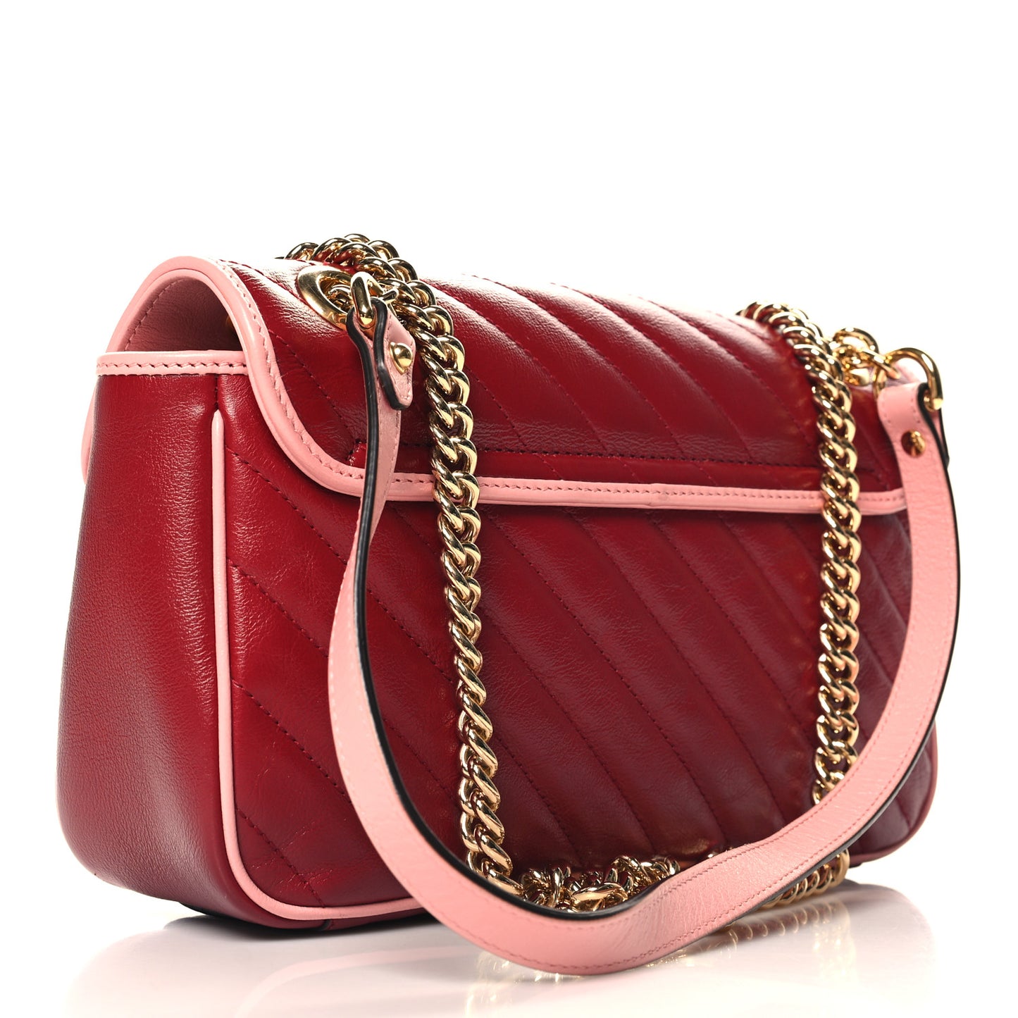 Azalea Calfskin Enamel Matelasse Diagonal Small Torchon GG Marmont Shoulder Bag New Cherry Red Wild Rose