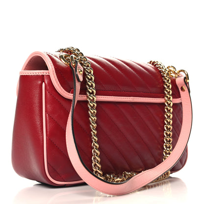 Gucci Azalea Calfskin Enamel Matelasse Diagonal Small Torchon GG Marmont Shoulder Bag New Cherry Red Wild Rose 3 of 10