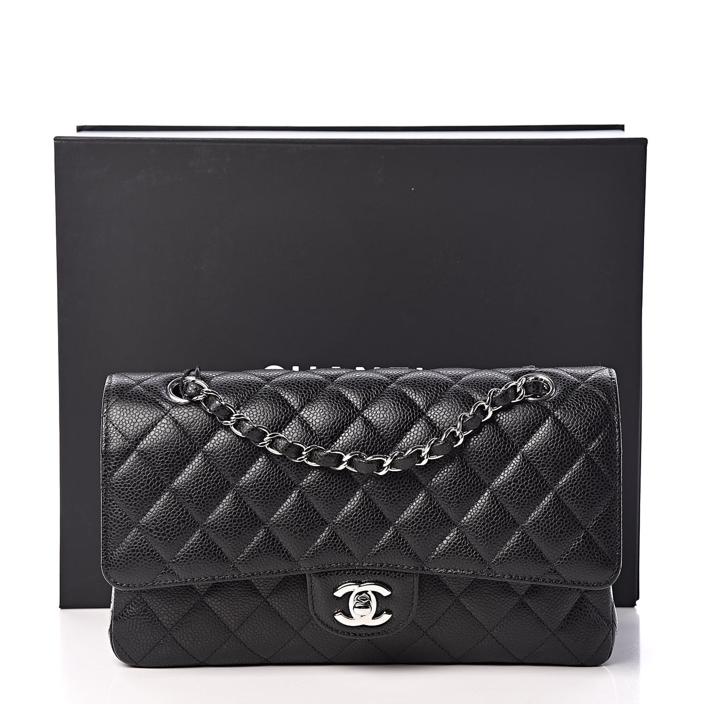 Caviar Quilted Medium Double Flap Black