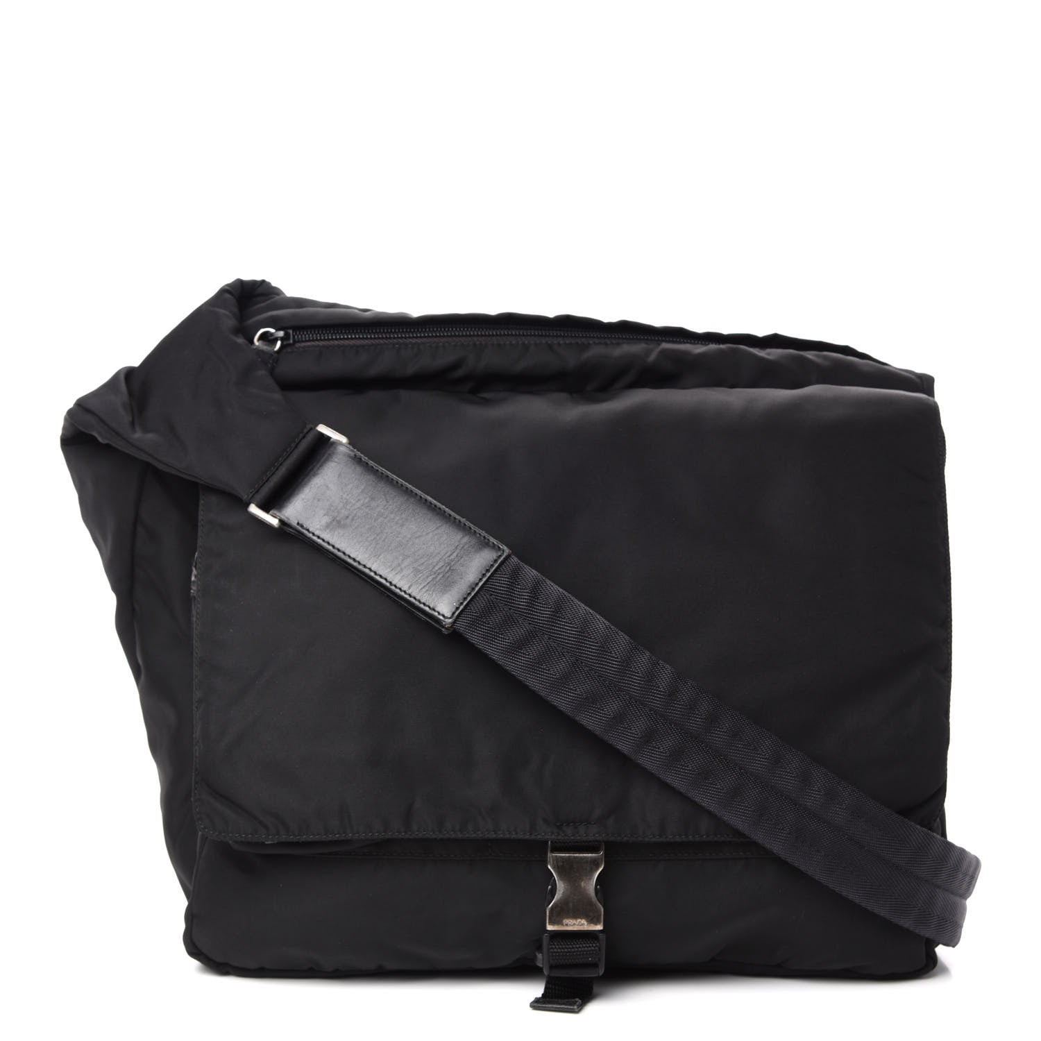 Prada Tessuto Nylon Saffiano Messenger Satchel Black 1 of 11