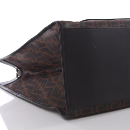 Fendi Mesh Vitello Century Cuoio FF 1974 Large Runaway Shopper Tote Marrone Black Ebano 11 of 12