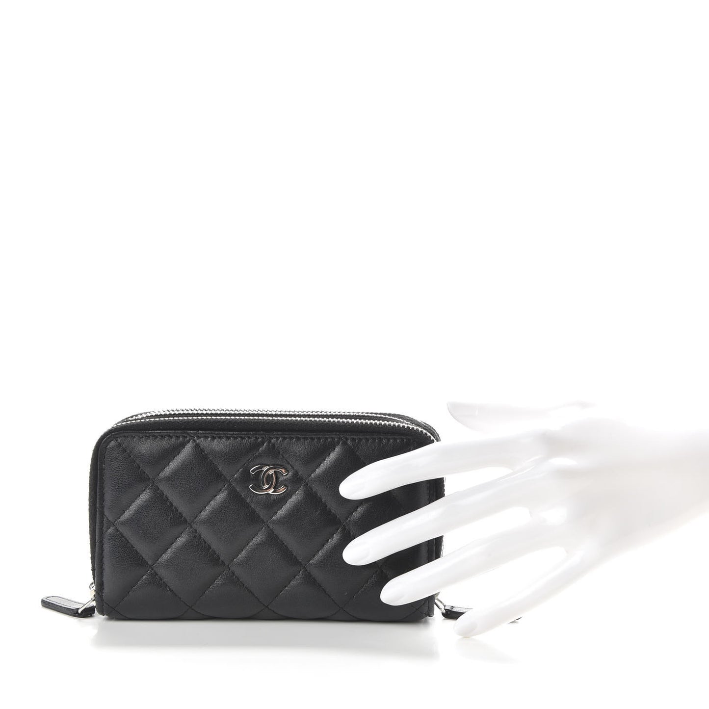 Lambskin Quilted Medium Gusset Double Zip Around Black