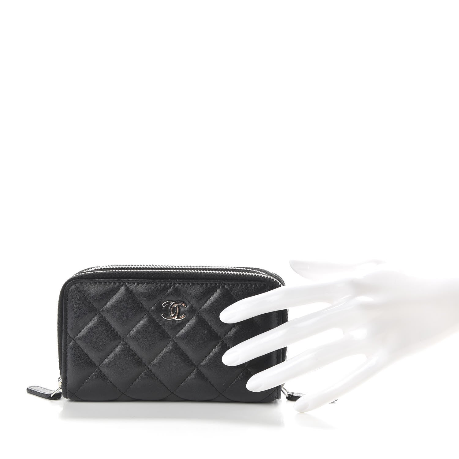 Chanel Lambskin Quilted Medium Gusset Double Zip Around Black 2 of 9