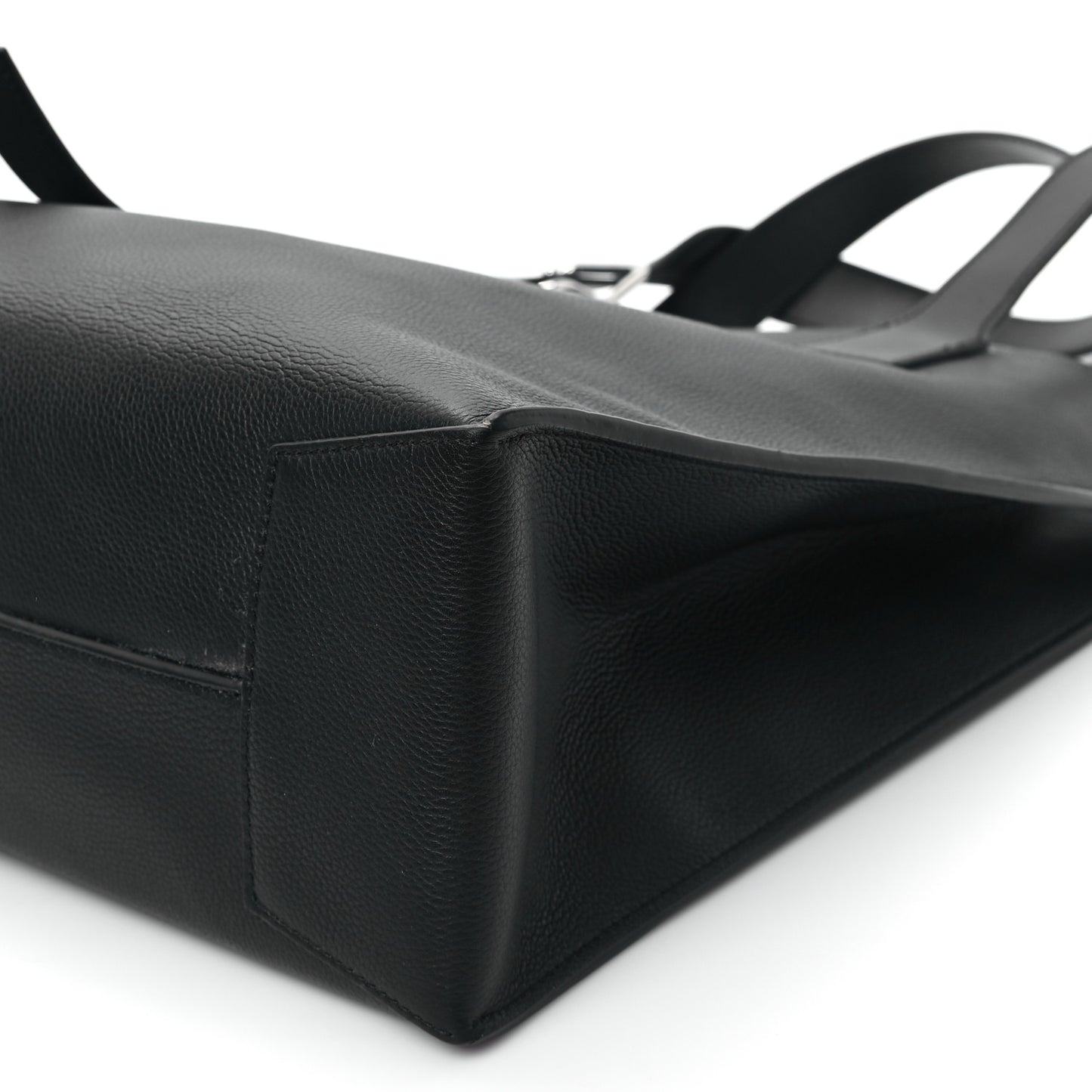 Soft Grained Calfskin Buckle Zip Tote Black
