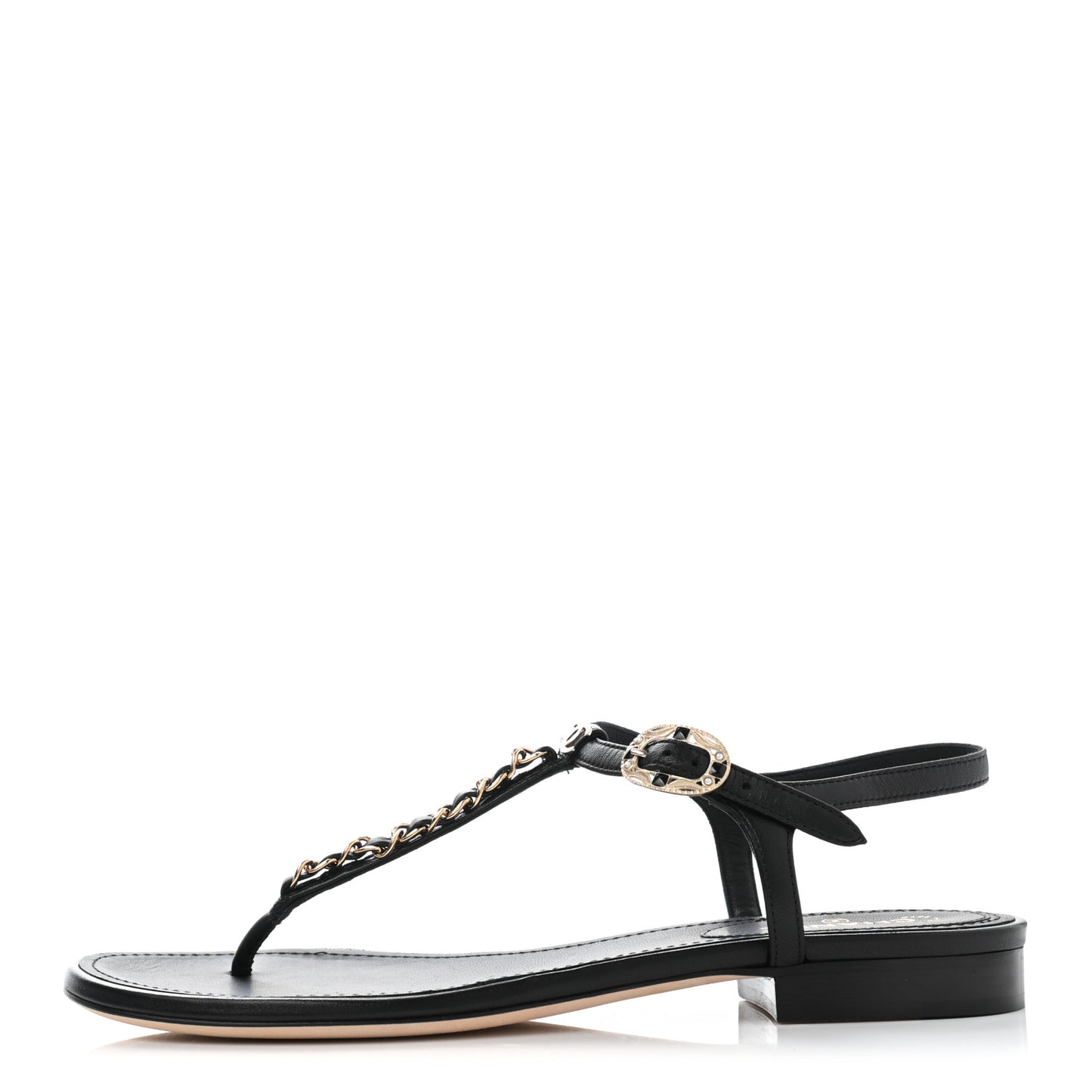 Lambskin Chain CC Logo Thong Sandals 38 Black