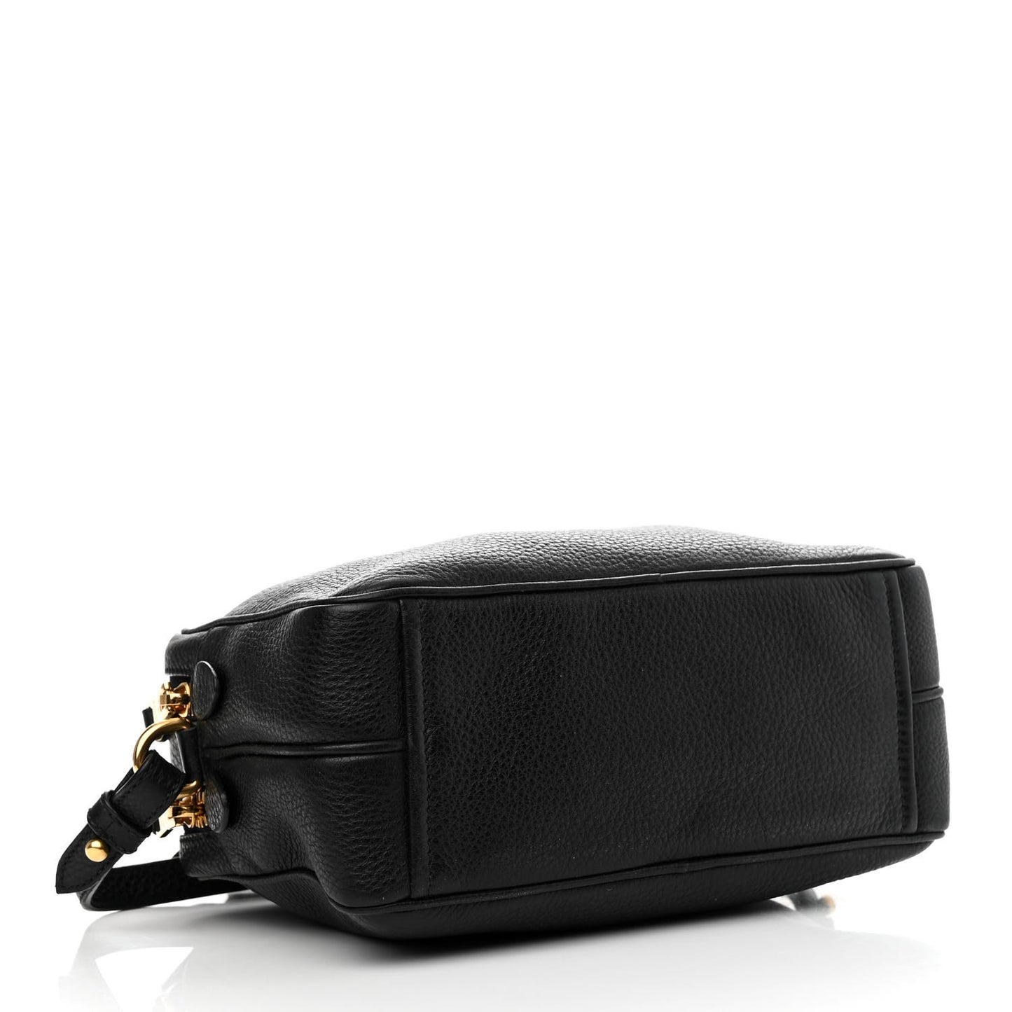Vitello Daino Medium Double Zip Shoulder Bag Black