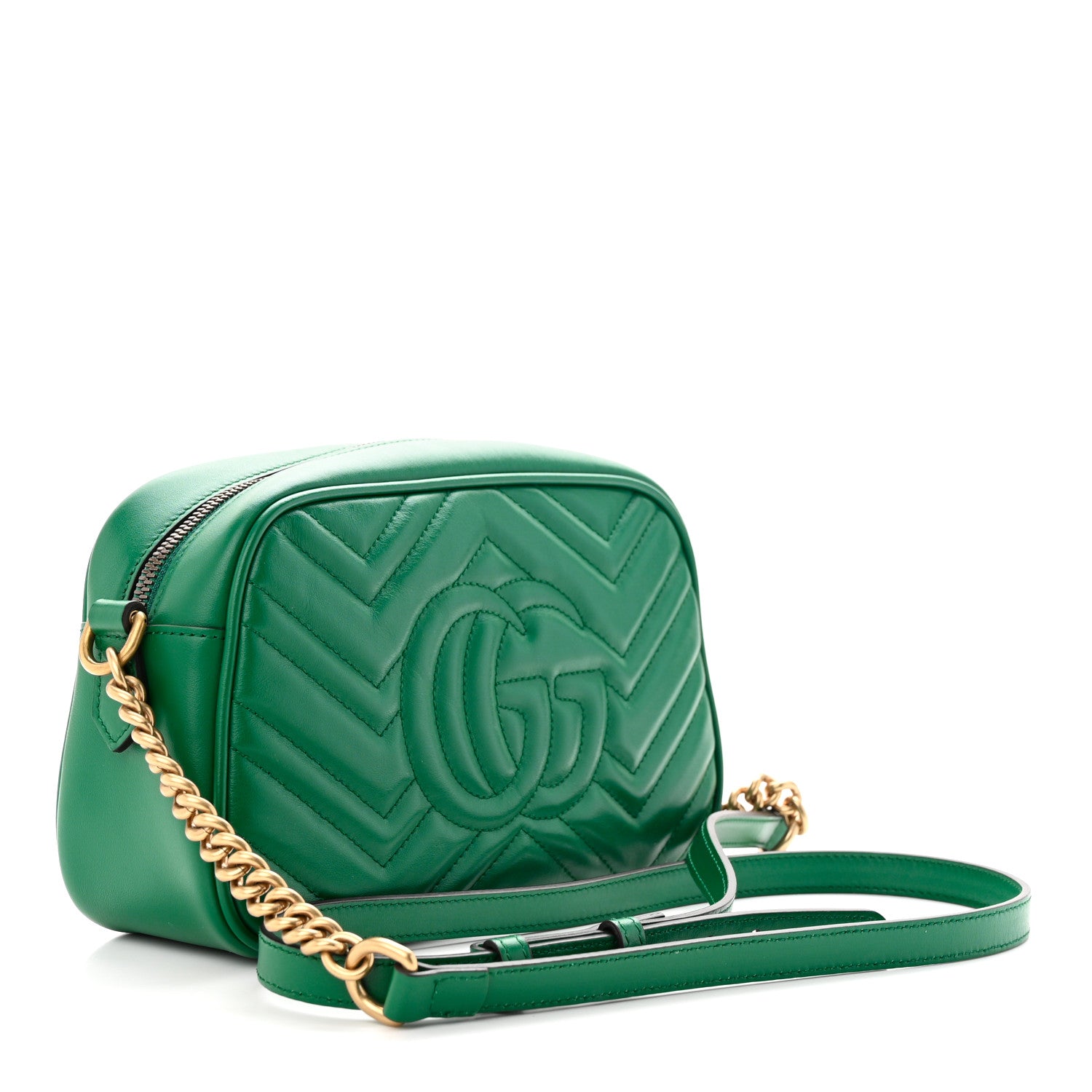Gucci Calfskin Matelasse Small GG Marmont Chain Shoulder Bag Emerald Green 3 of 10