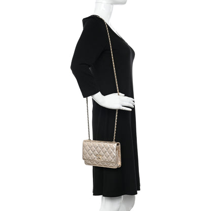 Chanel Metallic Lambskin Quilted Trendy CC Wallet On Chain WOC Gold 2 of 12