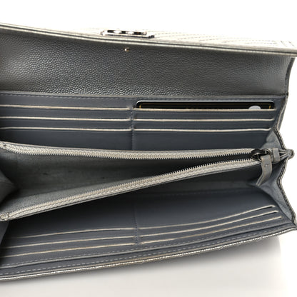 Chanel Metallic Caviar Chevron Quilted Large Boy Gusset Flap Wallet Silver 5 of 8