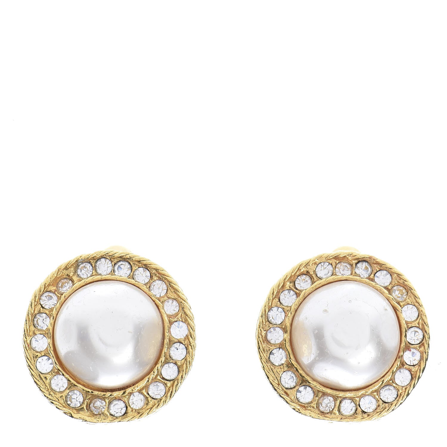 Chanel Pearl Crystal Clip On Earrings Gold 1 of 4