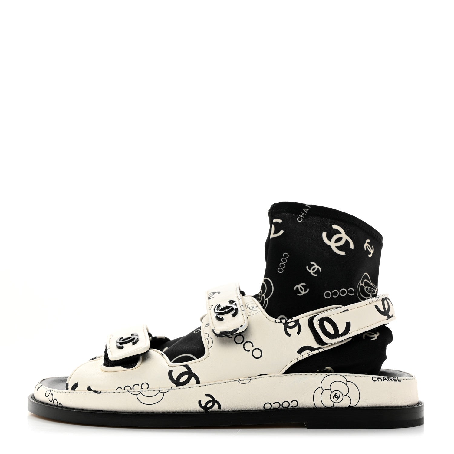Chanel Lambskin Printed CC Velcro Dad Sandals 40 White Black 1 of 10
