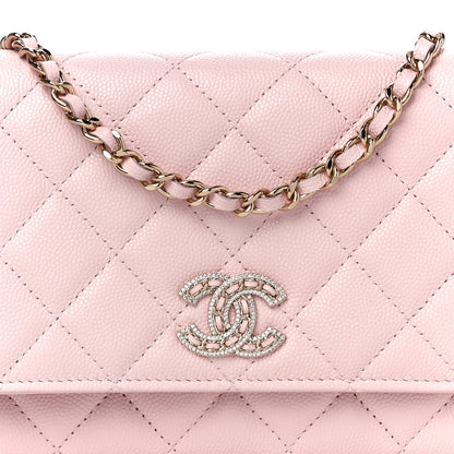Chanel Caviar Quilted Crystal CC Wallet On Chain WOC Light Pink 7 of 10