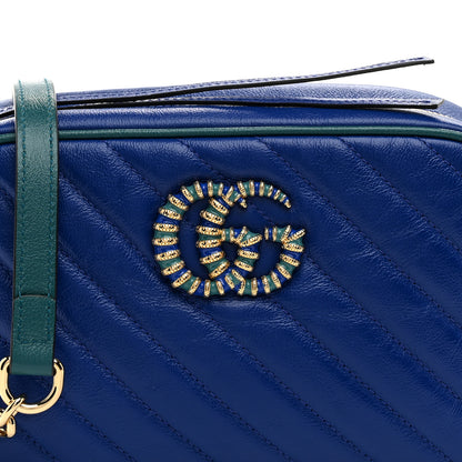 Gucci Azalea Calfskin Enamel Matelasse Diagonal Small Torchon GG Marmont Chain Shoulder Bag Imperial Blue Pavone 8 of 10