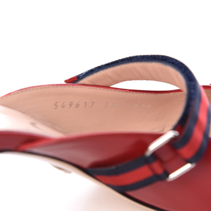 Gucci Malaga Kid Sylvie Web Cross Strap Mid-Heel Slides 38.5 Hibiscus Red 8 of 9
