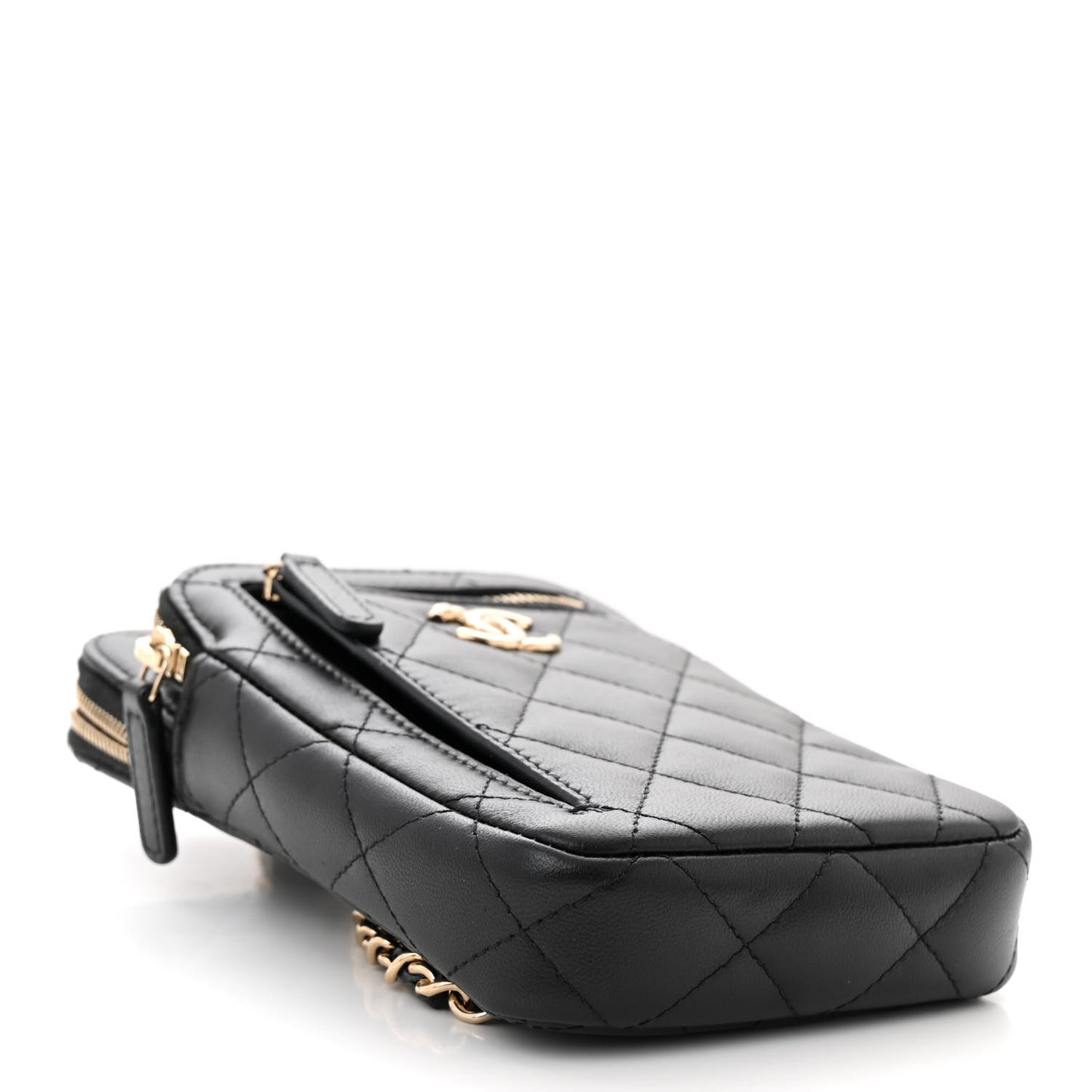 Lambskin Quilted CC Phone Holder Black