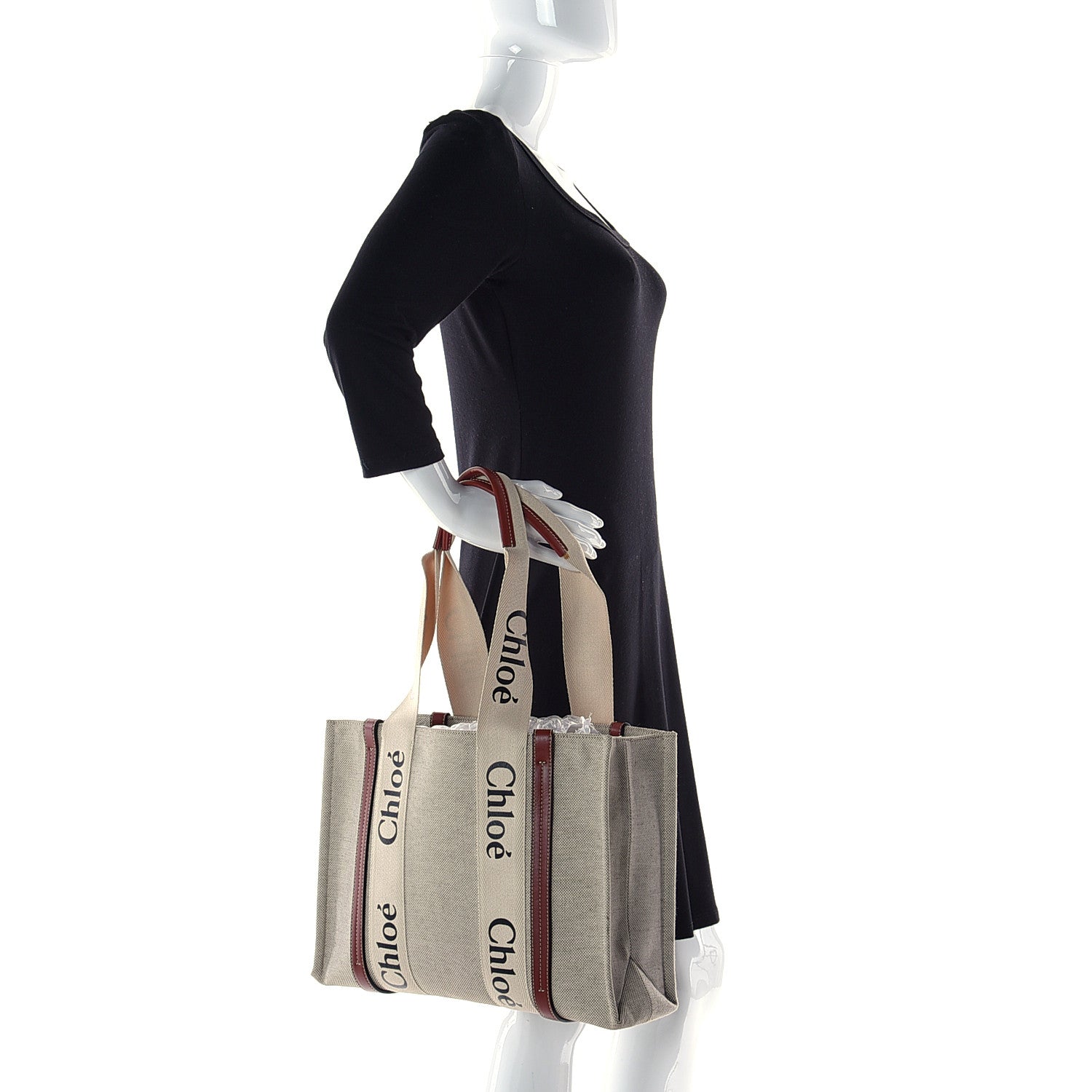 Chloe Cotton Calfskin Large Woody Ribbon Tote White Brown 2 of 14