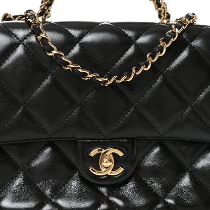 Chanel Shiny Lambskin Quilted Twisted Links Top Handle Flap Black 8 of 10