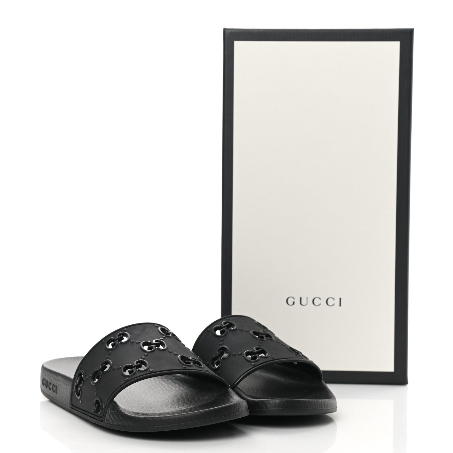 Gucci Rubber GG Monogram Perforated Womens Slide Sandals 38 Black 10 of 10