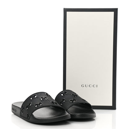 Gucci Rubber GG Monogram Perforated Womens Slide Sandals 38 Black 10 of 10