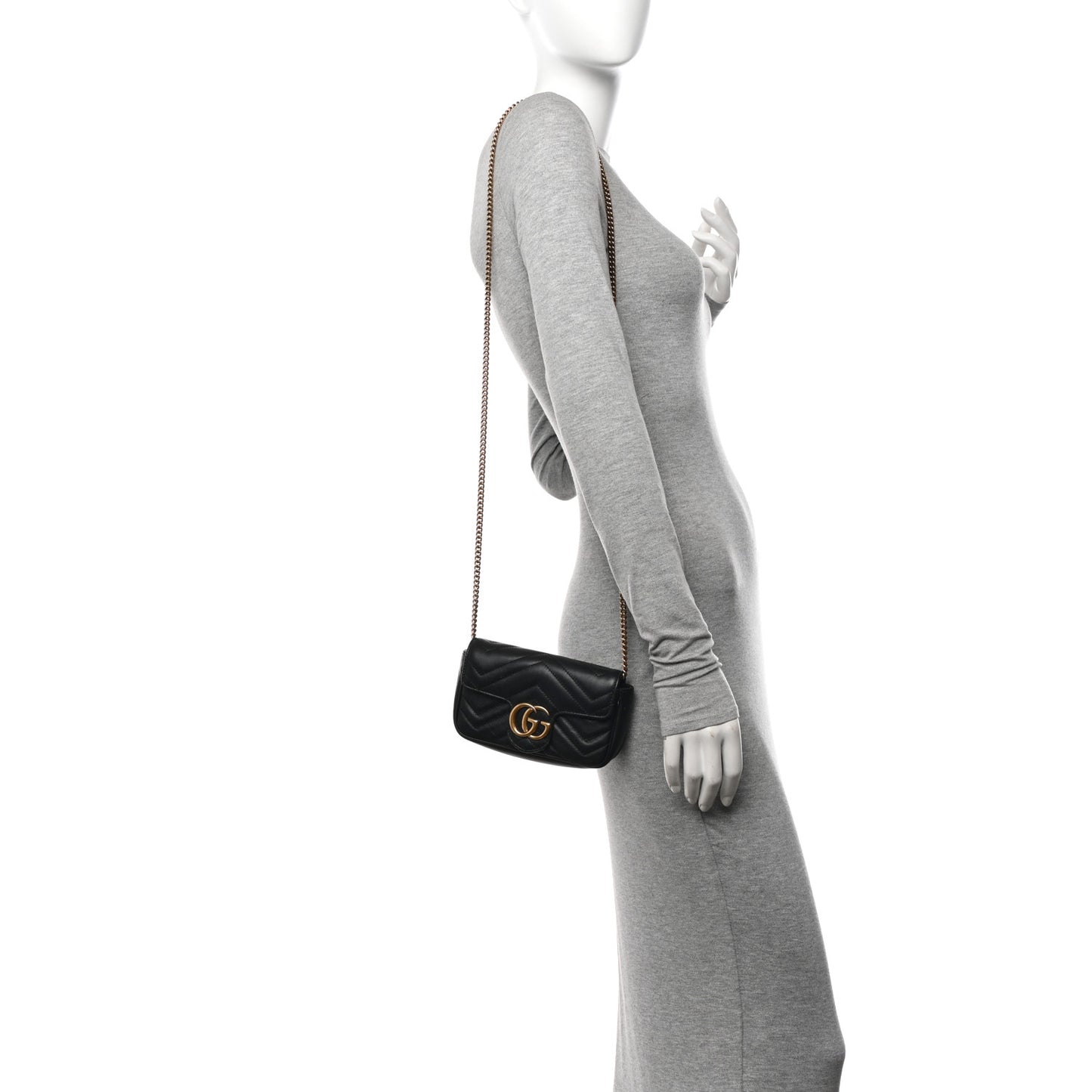 Calfskin Matelasse Super Mini GG Marmont Shoulder Bag Black