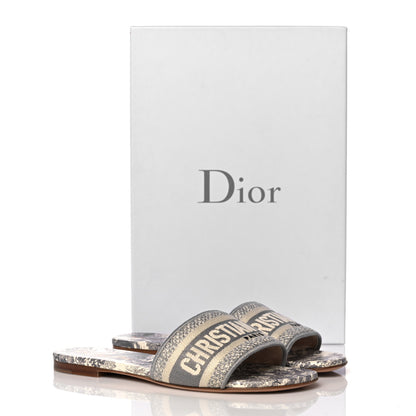 Christian Dior Canvas Toile de Jouy Embroidered Dway Flat Slide Sandals 36 Grey Stone 9 of 9
