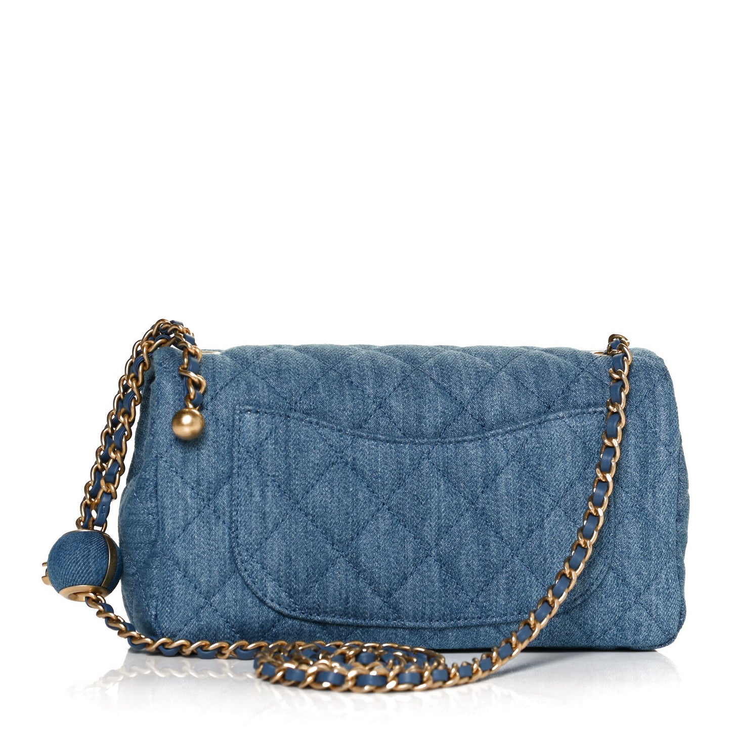 Denim Quilted Mini Pearl Crush Rectangular Flap Blue