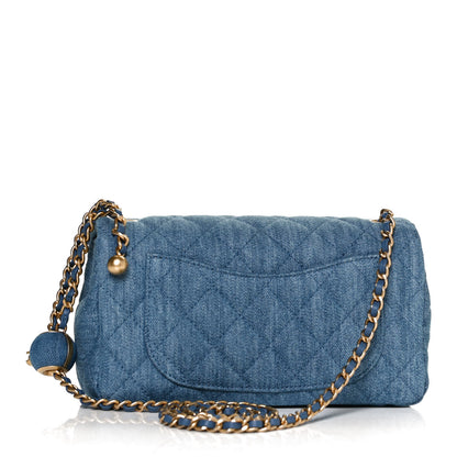 Chanel Denim Quilted Mini Pearl Crush Rectangular Flap Blue 3 of 12