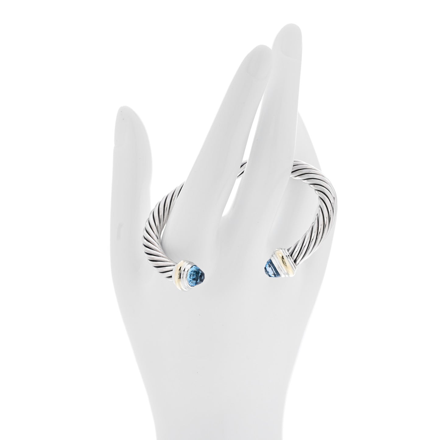 Sterling Silver 14K Yellow Gold Blue Topaz 7mm Cable Classics Bracelet