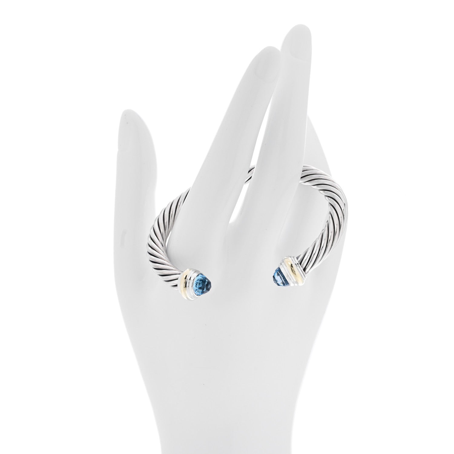 David Yurman Sterling Silver 14K Yellow Gold Blue Topaz 7mm Cable Classics Bracelet 2 of 5