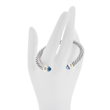 David Yurman Sterling Silver 14K Yellow Gold Blue Topaz 7mm Cable Classics Bracelet 2 of 5