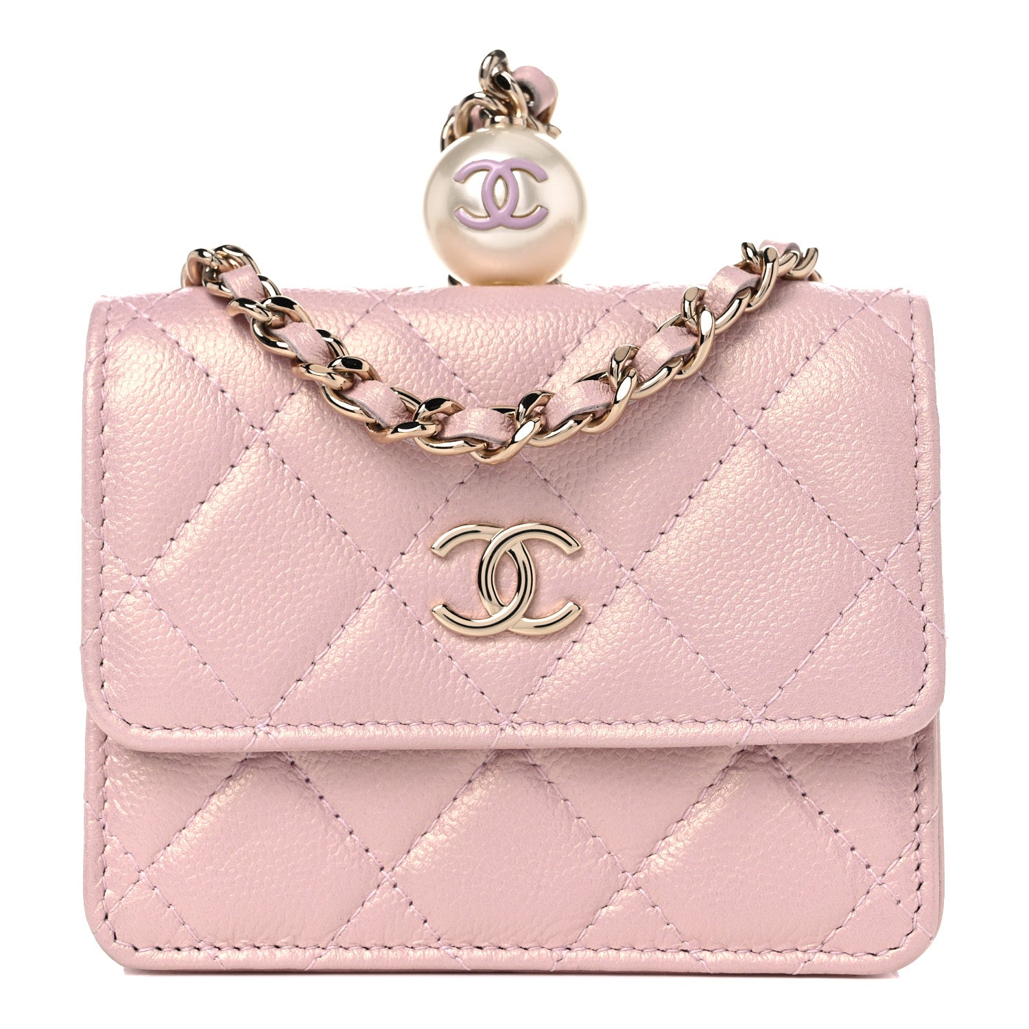 Chanel Iridescent Caviar Quilted Pearl On Top Coin Purse With Chain Light Pink 1 of 11