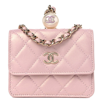 Chanel Iridescent Caviar Quilted Pearl On Top Coin Purse With Chain Light Pink 1 of 11