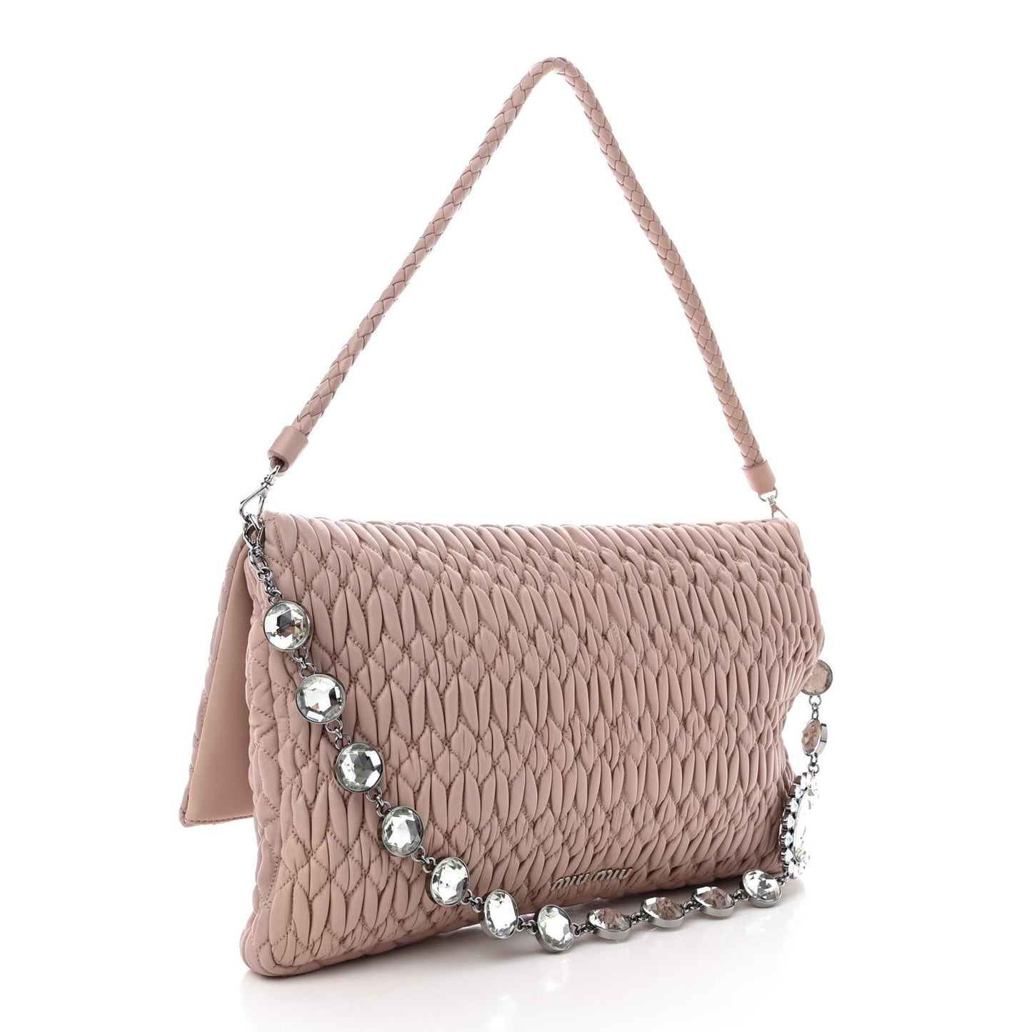 Nappa Matelasse Crystal Flap Clutch Cammeo