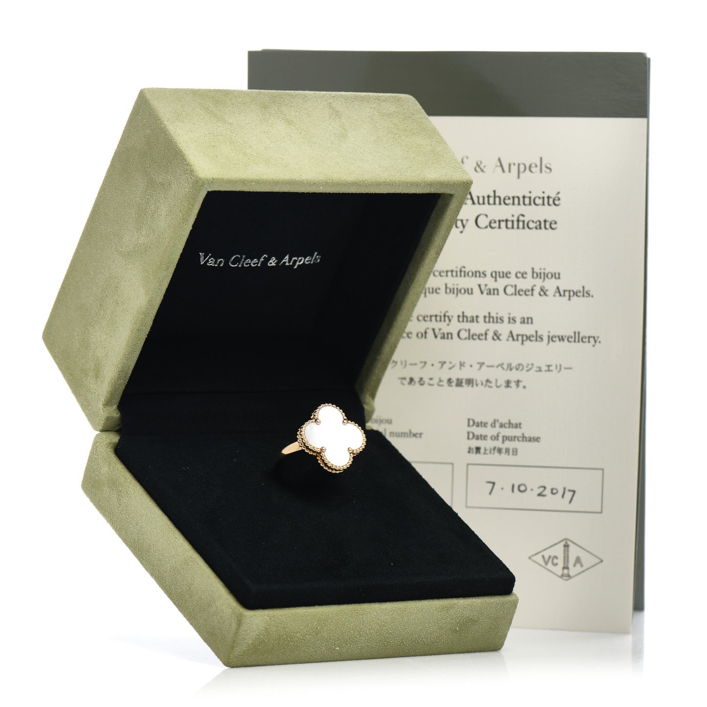 18K Yellow Gold Mother of Pearl Magic Alhambra Ring 54 6.75